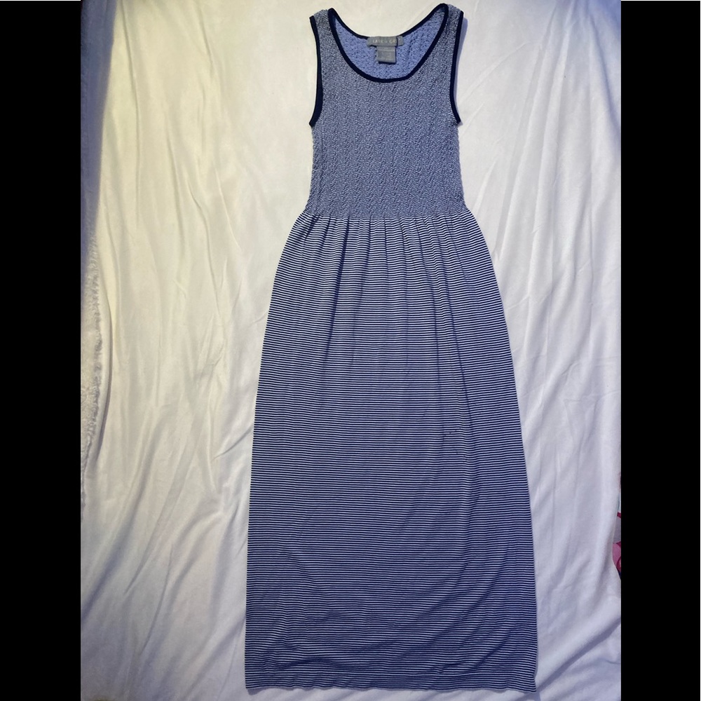 navy blue and white striped summer dress